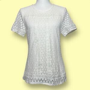 Badgley Mishka Casual Top Size XS White Lace Overlay Short Sleeve Cotton Blend